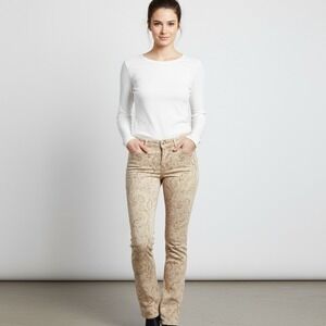 Talbots Slim Ankle Jeans Womens Size 10 Beige White Paisley Casual Boho Stretch